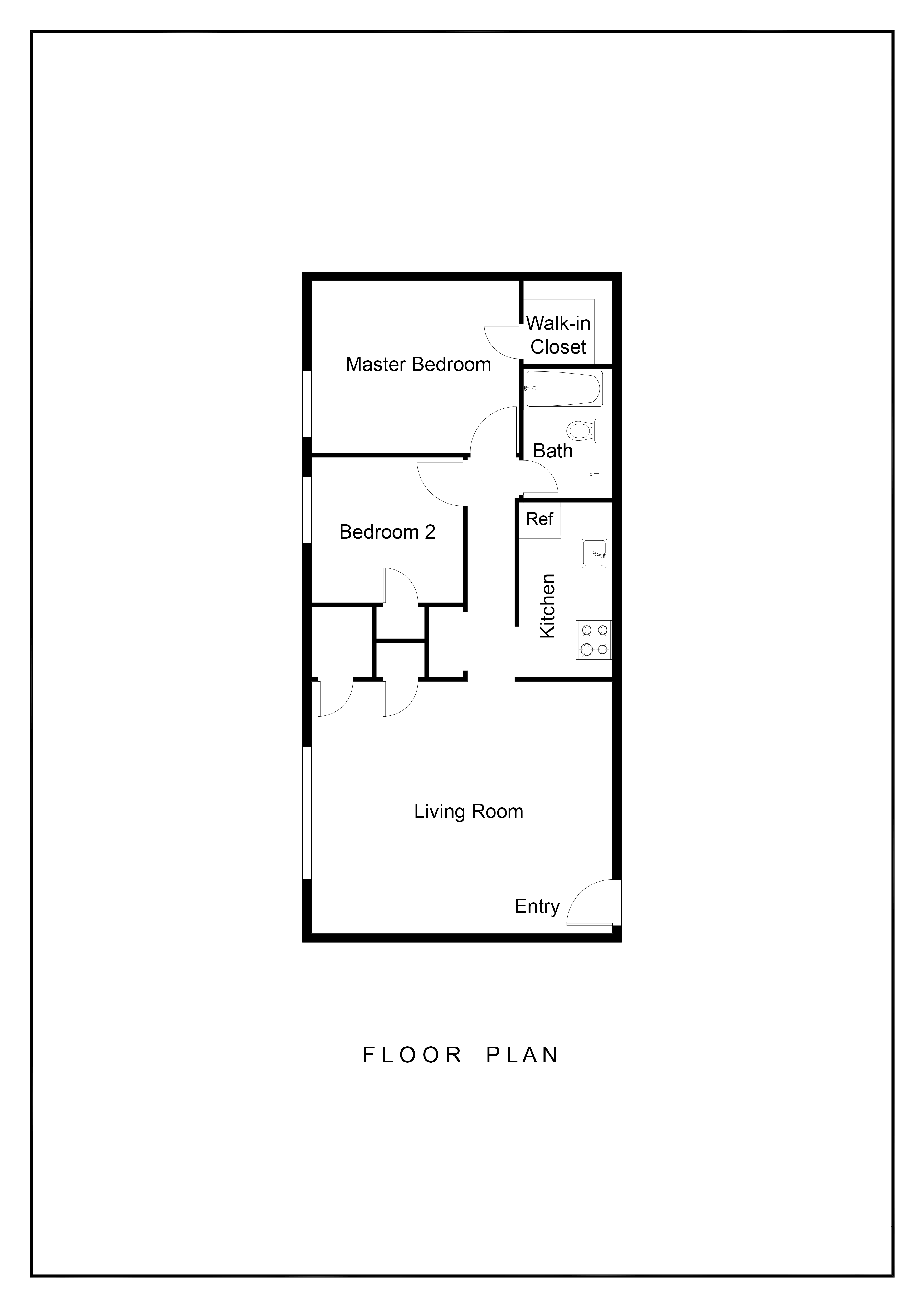 Floor plan for 2 beds, 1 bath